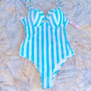 VICTORIA'S SECRET SWIM Sexy Tee Push-Up One-Piece Swimsuit Blue Stripe …